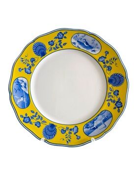 Lynn Chase Designs Costa Azzurra Dinner Plate Yellow Blue Birds Shells 10in